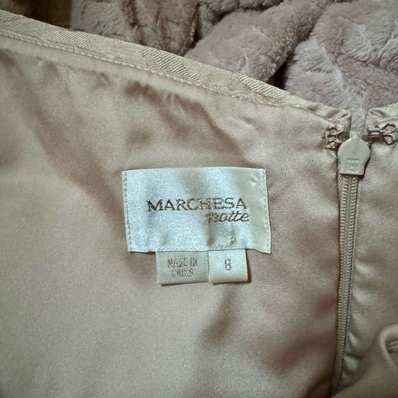 Marchesa Notte 3D sweetheart open neck neutral floral brocade tulip dress beaded - Picture 2 of 8